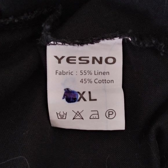 YESNO Black Linen Blend Dress Size XL Embroidered Short Sleeve - Picture 6 of 7